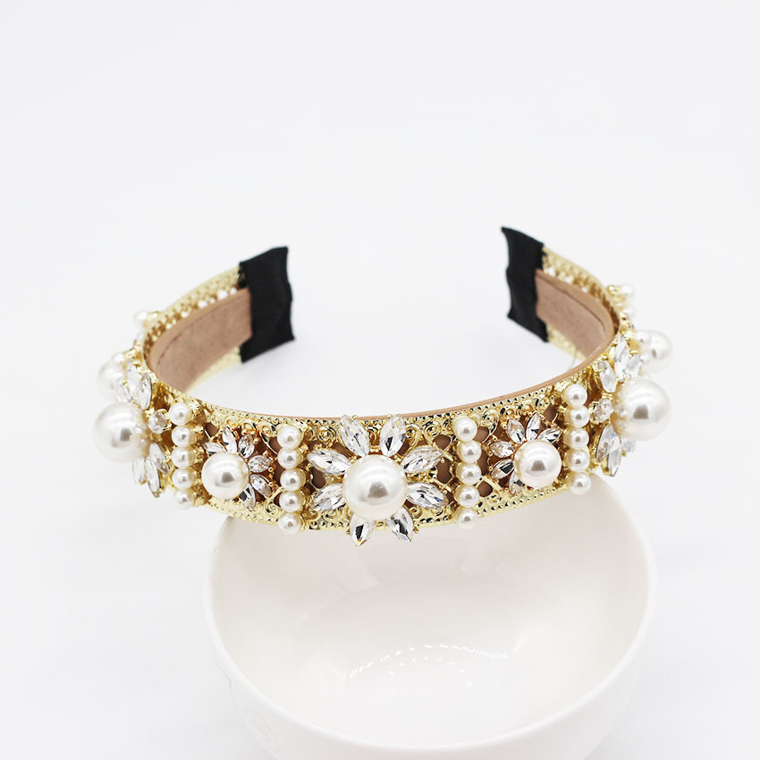 European and American Baroque Pearl Flower Geometric Headband Dance Party Retro Court Fashion Fashion Show Hair Accessories 992 V191220
