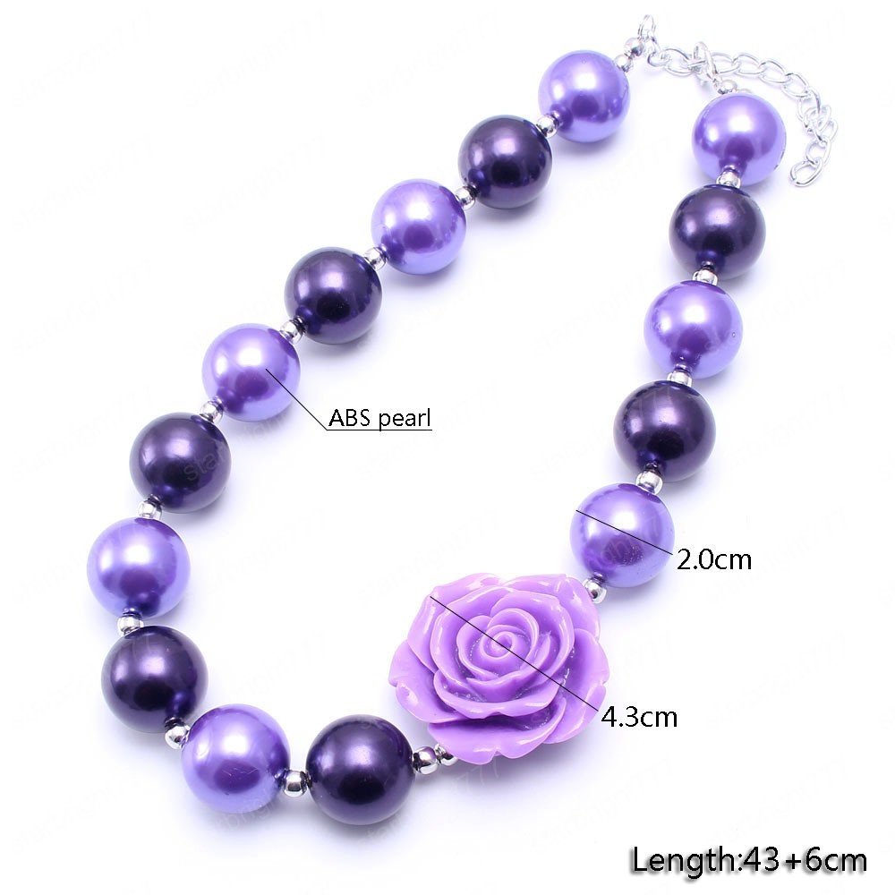 Cute Purple Color Kids Chunky Necklace Rose Flower Girls Child Bubblegum Beads Chunky Necklace Toddler Baby Jewelry