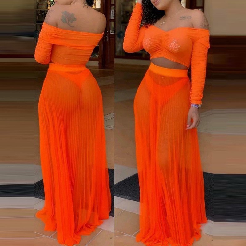 Women Sexy Sheer Mesh Two Piece Set Summer Pleated Off Shoulder Long Sleeve Crop Top + Maxi Skirts Beach Clubwear Matching Sets, Blue
Women Sexy Sheer Mesh Two Piece Set Summer Pleated Off Shoulder Long Sleeve Crop Top + Maxi Skirts Beach Clubwear Matching Sets, Blue