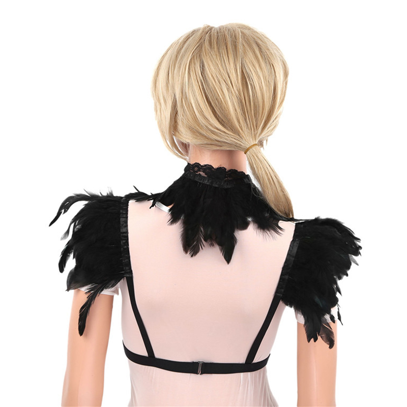 Women 2pcs Set Gothic Victorian Natural Feathers Shoulder Shrug Shawl Wrapped Cape Outfit with Collar for Halloween Costume Party Masquerade