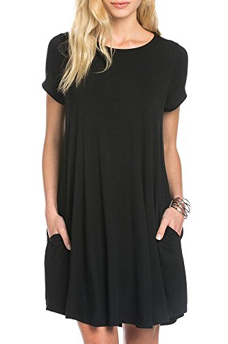 Imysty Womens T-Shirt Dress Casual Short Sleeve Swing Tunic with Pockets