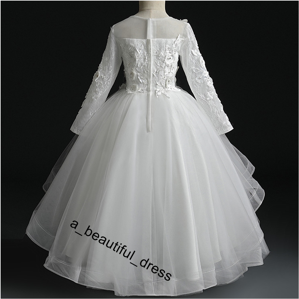 Bead Decoration Long Flower Girl Dress New Girl Ball Gown pageant Wedding Party Exchange Dress Ball Beauty Sexy Shoulder Dress FG1267