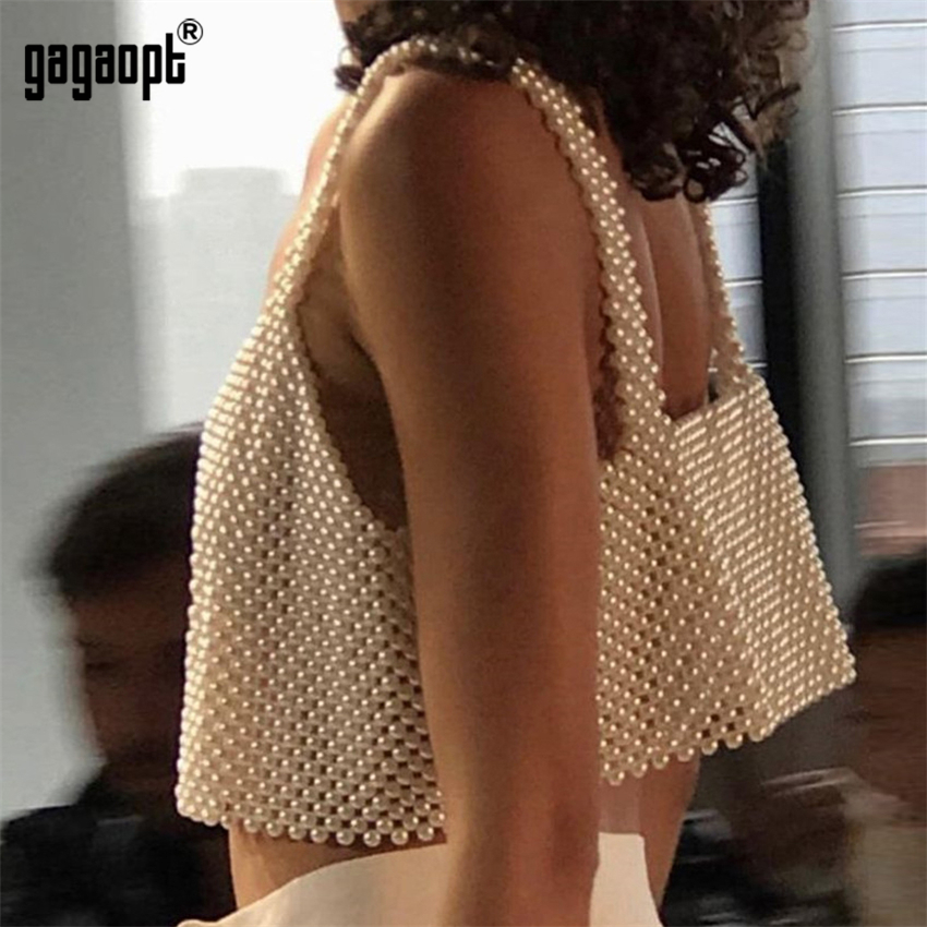 Gagaopt 2019 New Fashion Knitted Pearls Crop Top Women Exquisite Sexy Outside Beading Tank Tops Streetwear Clothes от DHgate WW