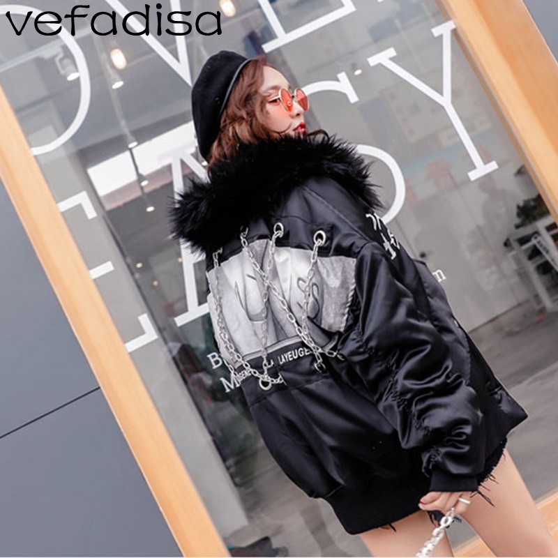 Vefadisa Winter Letter Print Hooded Parkas Short Warm Chain Bread Coat Women Large Fur Collar Parkas Patchwork Coat ZLD174, Chain jacket
Vefadisa Winter Letter Print Hooded Parkas Short Warm Chain Bread Coat Women Large Fur Collar Parkas Patchwork Coat ZLD174, Chain jacket