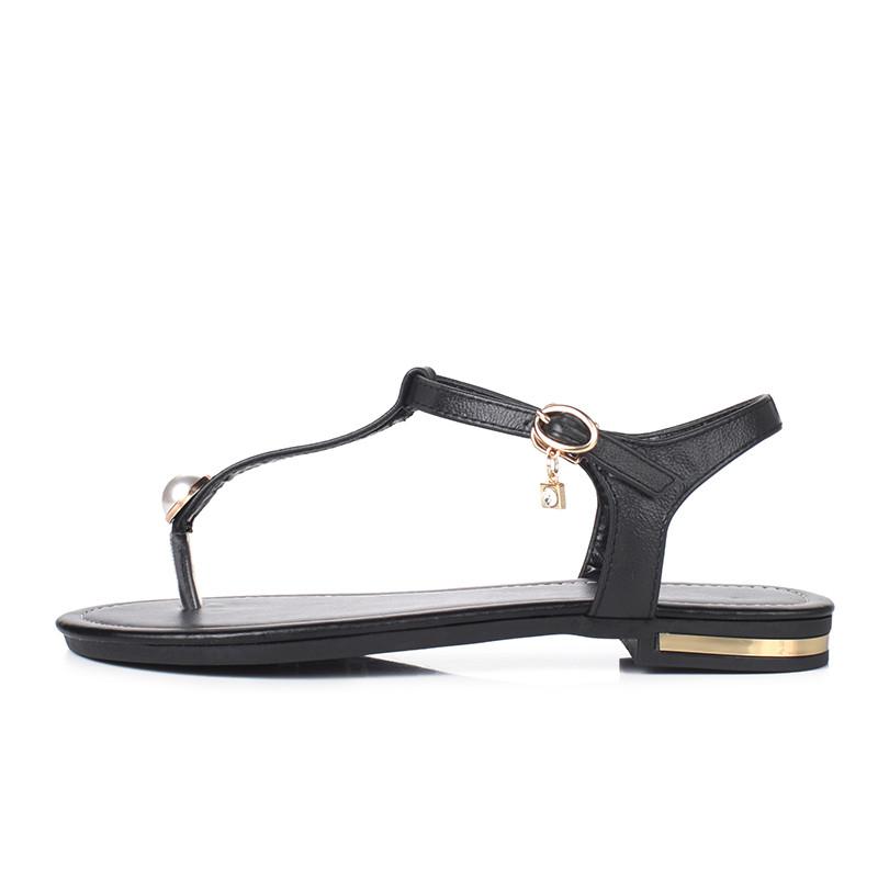 Hot Sale-New 2019 Summer Leather Flip Flops Women Shoes Gladiator Casual Flat Sandal Woman white Black