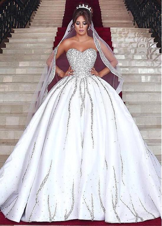 Ball Gown Lace Dresses Sweetheart Beads Sequined Court Train Wedding Dress Bridal Gowns Vestido De Novia Robe S 0218
