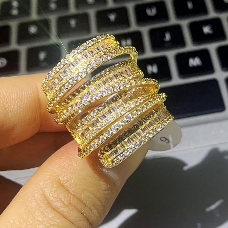 Sparkling Vintage Jewelry 925 Sterling Silver Full Pave White Sapphire CZ Diamond Party Promise Women Wedding Cross Band Bridal Ring Gift
