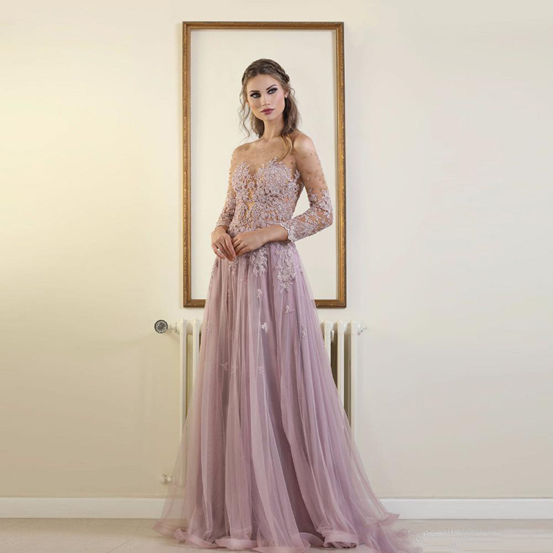 Vintage Elie Saab Lilac Prom Dresses Evening Wear Sweep Train Backless Lace Appliques Beaded Party Gowns Cheap vestidos de fiesta