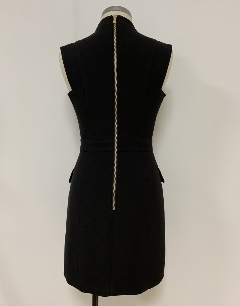New Style Top Quality Original Design Women's Ladies Classic Working Dress Metal Buckles Double-Breasted Slim Seeveless Dress Evening Dress