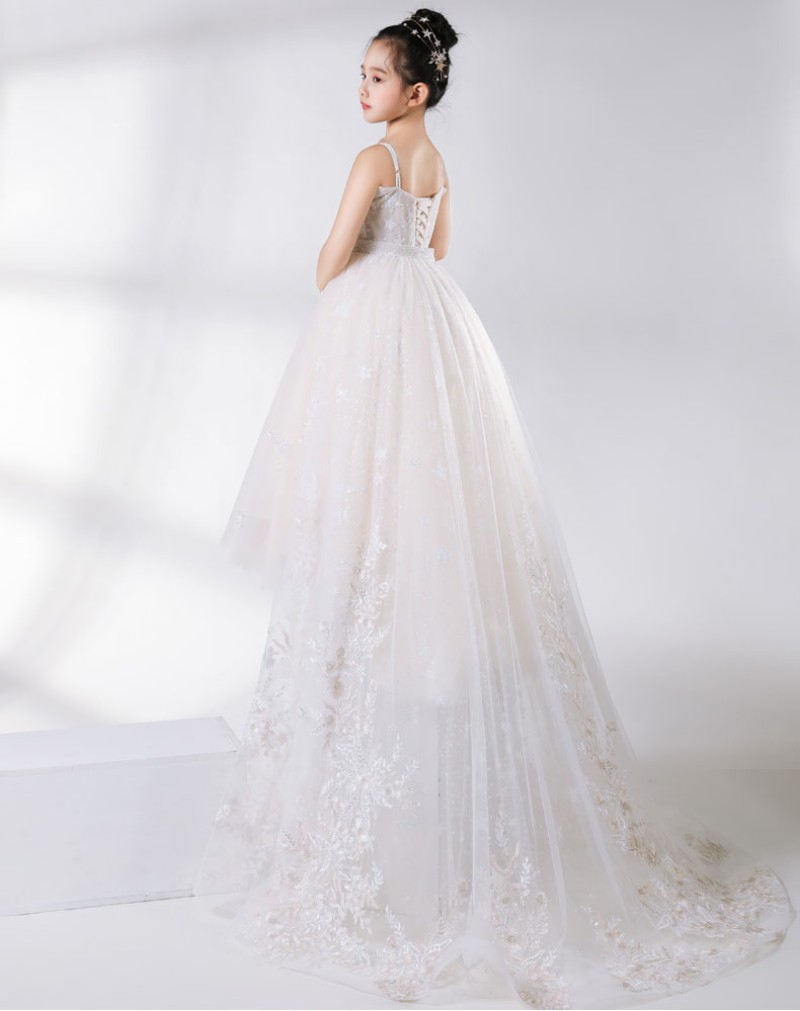 2019 Cute White Flower Girls' Dresses For Wedding Applique Tulle Princess Pageant Dress Floor Length First Holy Communion Dresses 2 pieces