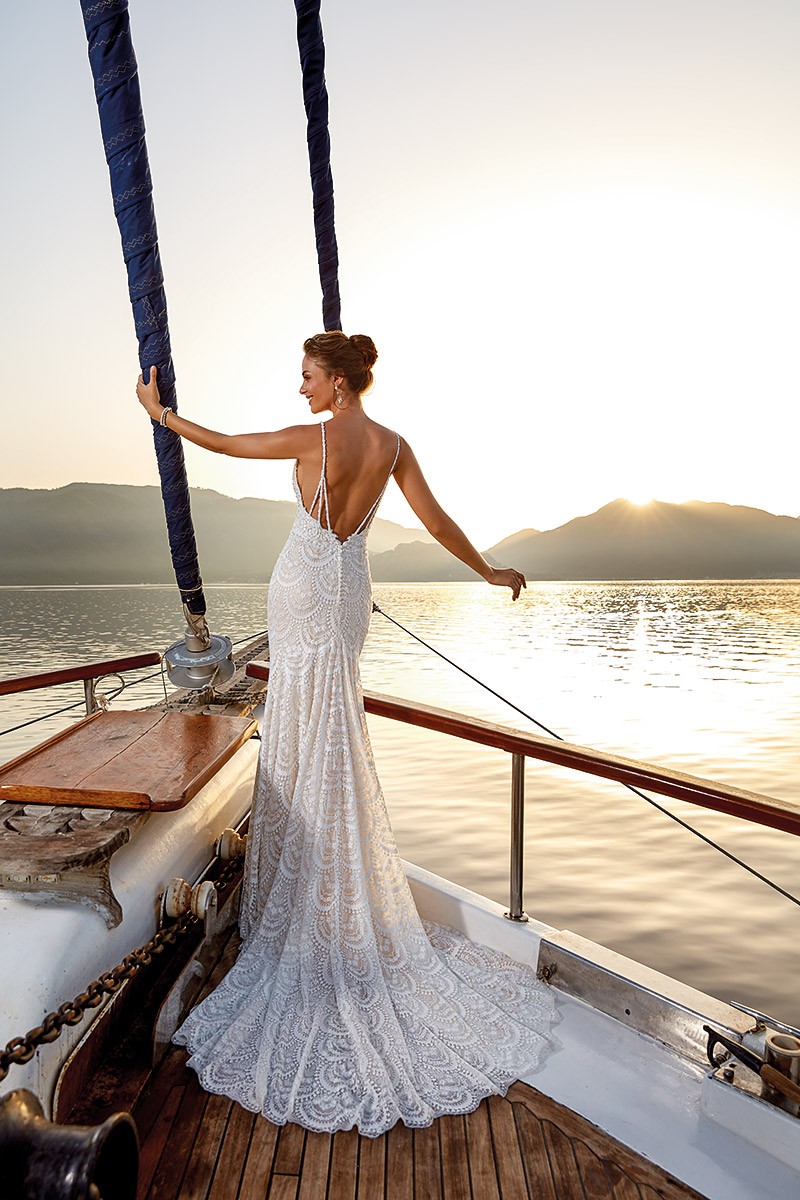 eddy k mermaid wedding dresses lace appliqued spaghetti neck backless bridal gowns full lace trumpet country boho beach wedding dress