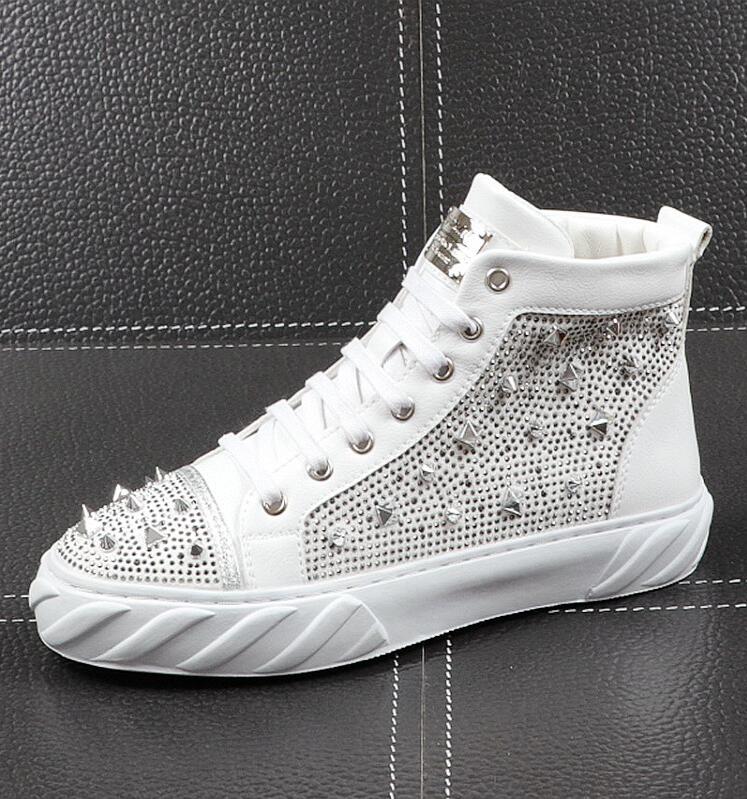 Men High Top Casual Shoes Spring Autumn Fashion Female Shiny Bling Rivet Sneakers Lovers Shoes High Quality Footwear E356, Black
Men High Top Casual Shoes Spring Autumn Fashion Female Shiny Bling Rivet Sneakers Lovers Shoes High Quality Footwear E356, Black