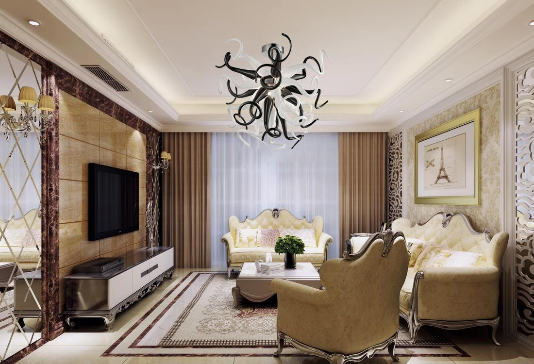 100% hand blown glass chandelier Lamp living room home decor led pendant lights black and white modern ceiling light