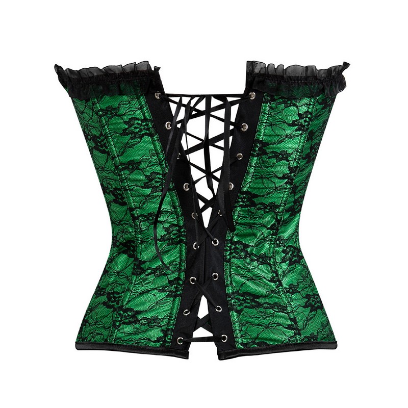 Dance Lace Corset Top Frill Pleated Trim Side Zipper Corsets Plus size Lace up Back Women Ribbon Floral Overbust Sexy Dance Corse Bustier