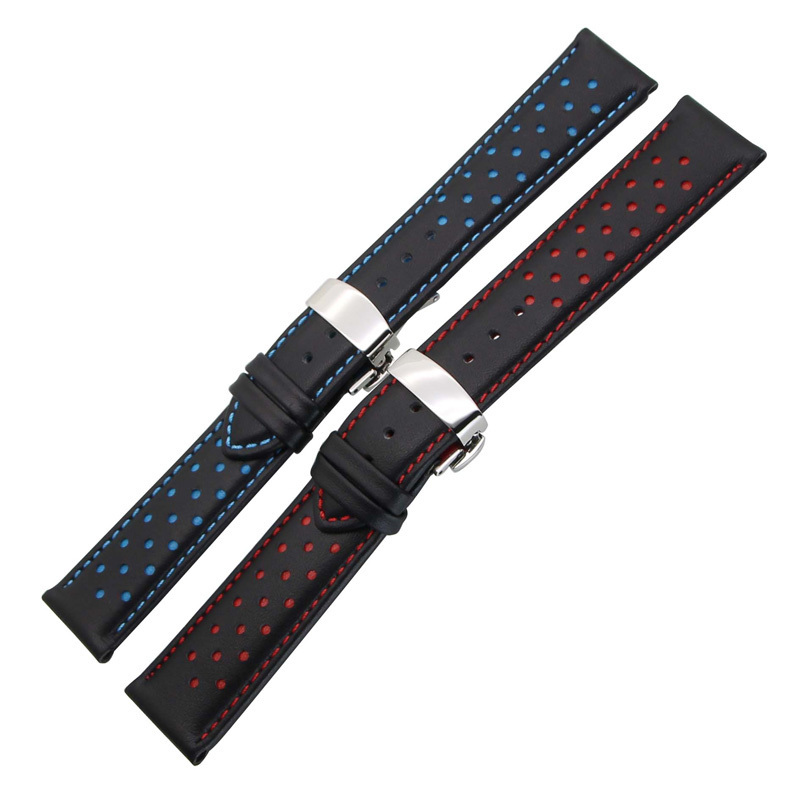 Zlimsn Soft Genuine Leather Watch Band Strap Replacement Black Blue 20 22mm Men Watchbands 316l Stainless Steel Butterfly Buckle Y19052301