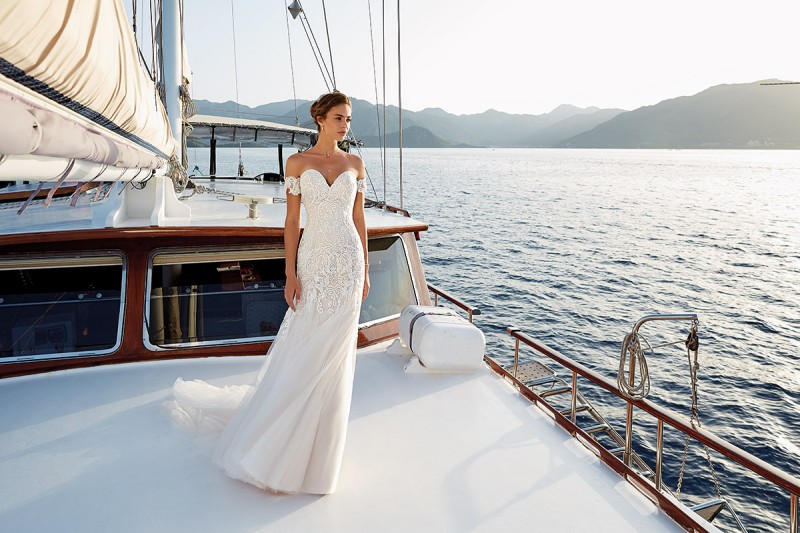 Eddy K 2019 Mermaid Wedding Dresses Full Lace Appliqued Bridal Gowns Off The Shoulder Tulle Long Country Boho Beach Wedding Dress