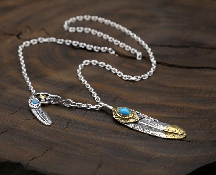Brand new men's women's 925 sterling silver jewelry vintage antique silver Japanese hand-made designer feather pendant necklaces