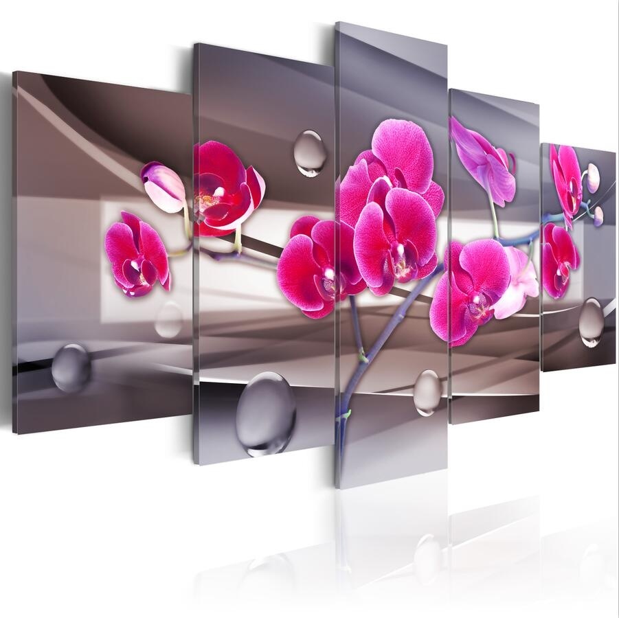( No Frame)5PCS/Set Modern Abstract Drip Orchid Flower Art Print Frameless Canvas Painting Wall Picture Home Decoration