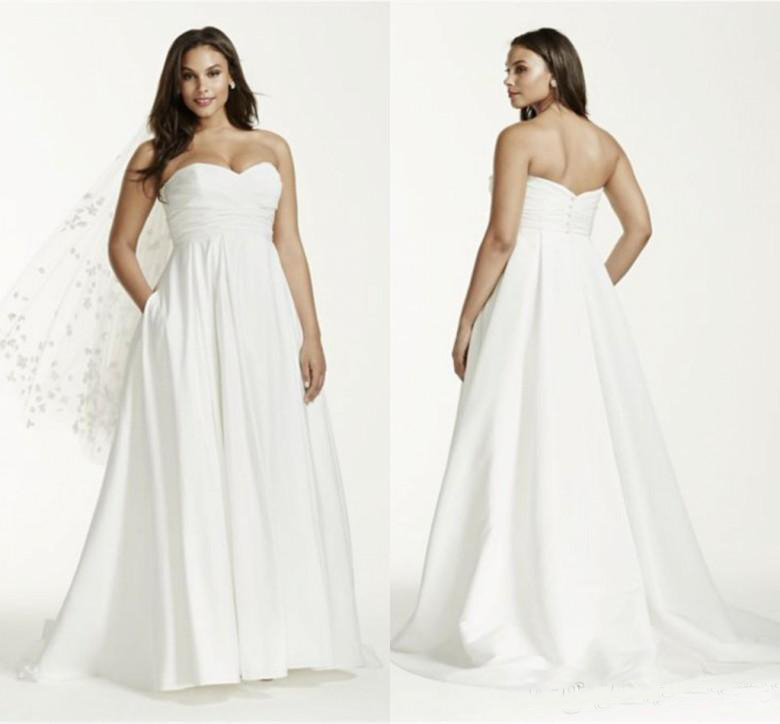 Beautiful Simple Ruched Bodice Plus Size Maternity Wedding Dresses Taffeta Bridal Gowns Sweetheart Backless 2019 Wedding Dress With Pocket