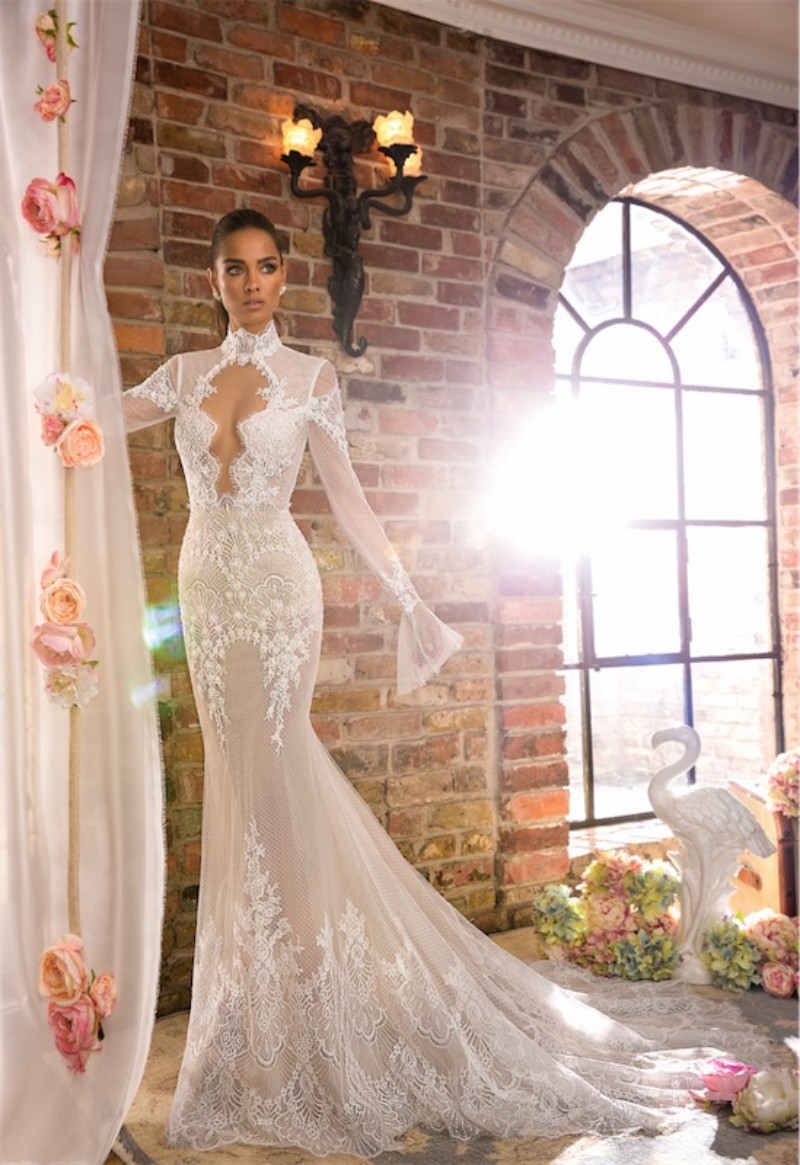 elihav sasson mermaid wedding dresses beaded high neck long sleeve court train trumpat country garden plus size lace bridal gowns