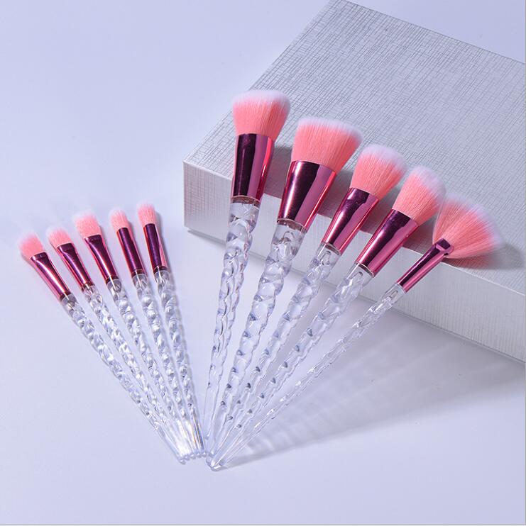 Popular 10pcs Unicorn Makeup Brush Transparent Spiral Handle Beatiful Makeup Tools Pincel De Maquillaje De Unicornio Con En Espiral Transparente