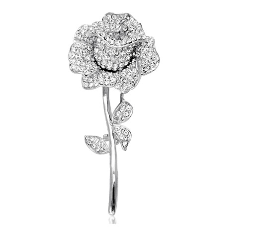 Elegant Clear Rhinestone Crystal Rose Flower Shiny Crystal Rhinestones Brooch Pin Corsage