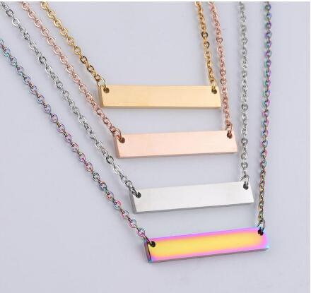 Necklaces High Quality Stainless Steel Blank Bar Necklaces 5 Colors Geometric Square Bar Pendant Necklace Pendants DIY Customize Jewelry