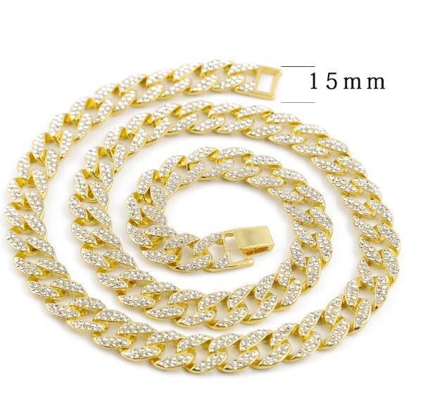 Karopel Iced Out Bling Rhinestone Golden Finish Miami Cuban Link Chain Necklace Men s Hip hop Necklace Jewelry 16,18, 20,24 Inch