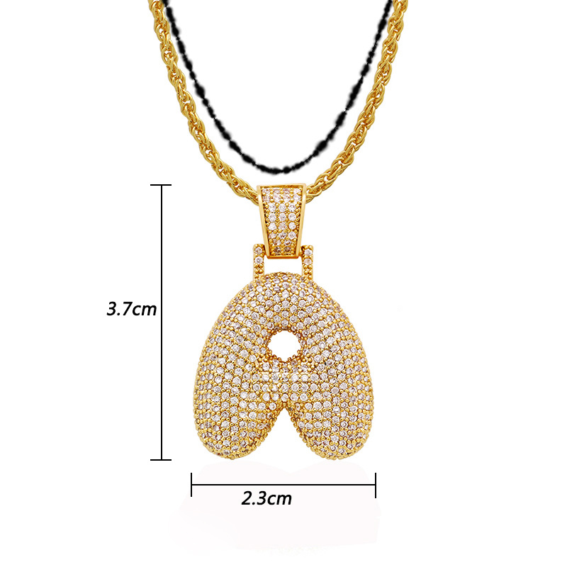 A-Z Custom Name Bubble Letters Necklaces & Pendant Charm For Men Women Bling White Zircon