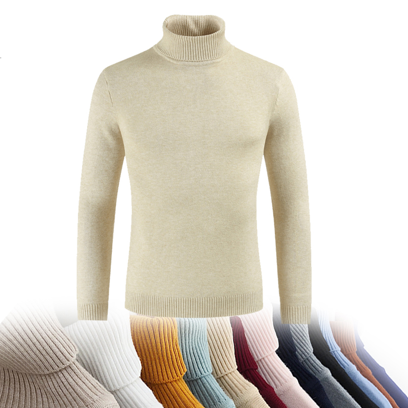 Male sweater men Winter Pullover Turtle Neck Men's Jumper White Mens Knitwear Pull Homme Turtleneck Men Sweater Christmas Cotton SH190930