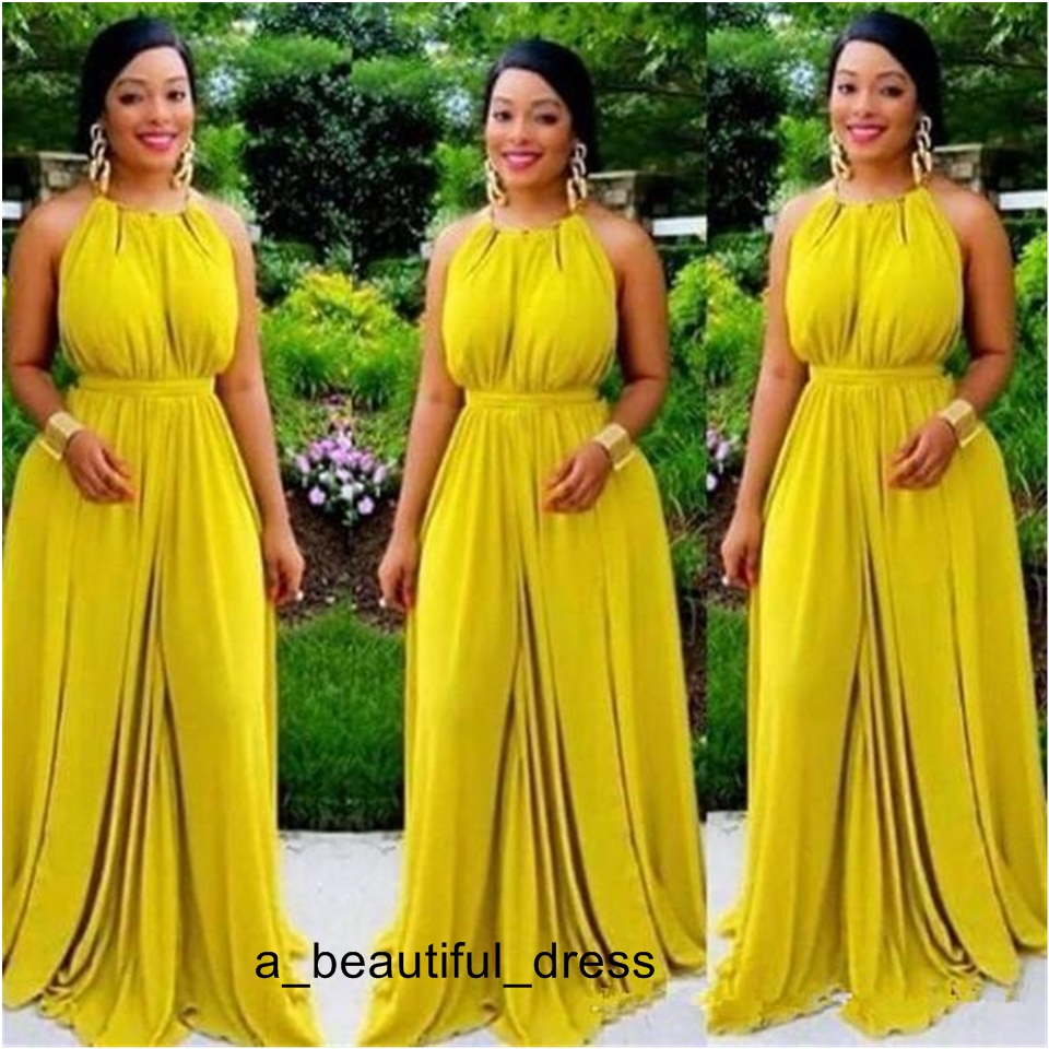 Cheap South African A Line Prom Dresses Halter Sleeveless Maid of Honor Dress Long Floor Length Evening Gowns ED1253