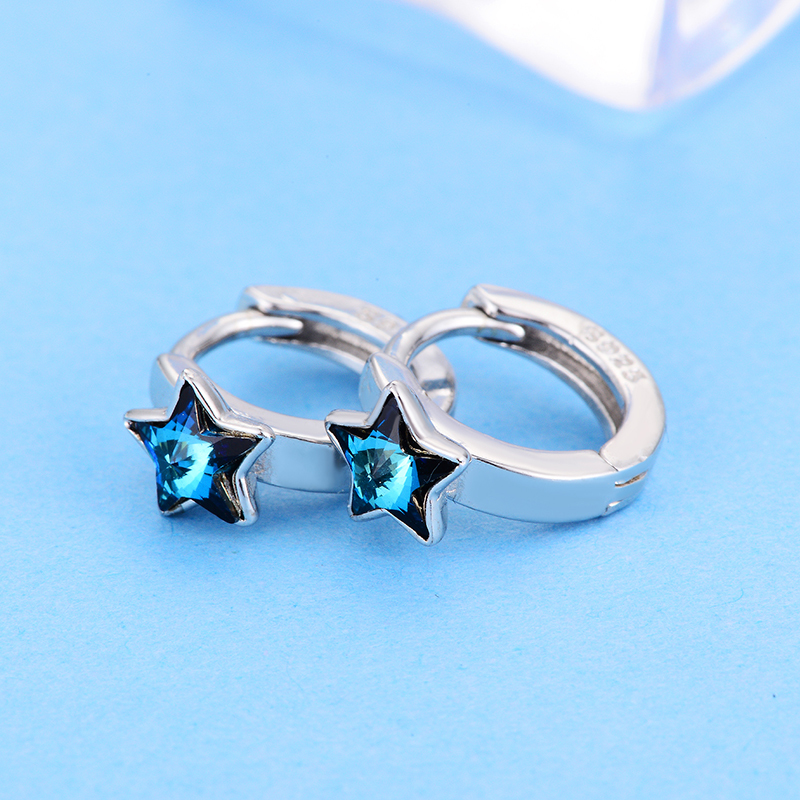 Shineland Blue Stars Round Circle Hoop Earrings 925 Sterling Silver Jewelry For Women Girls Statement Earrings Summer Hot Gifts Y18110503