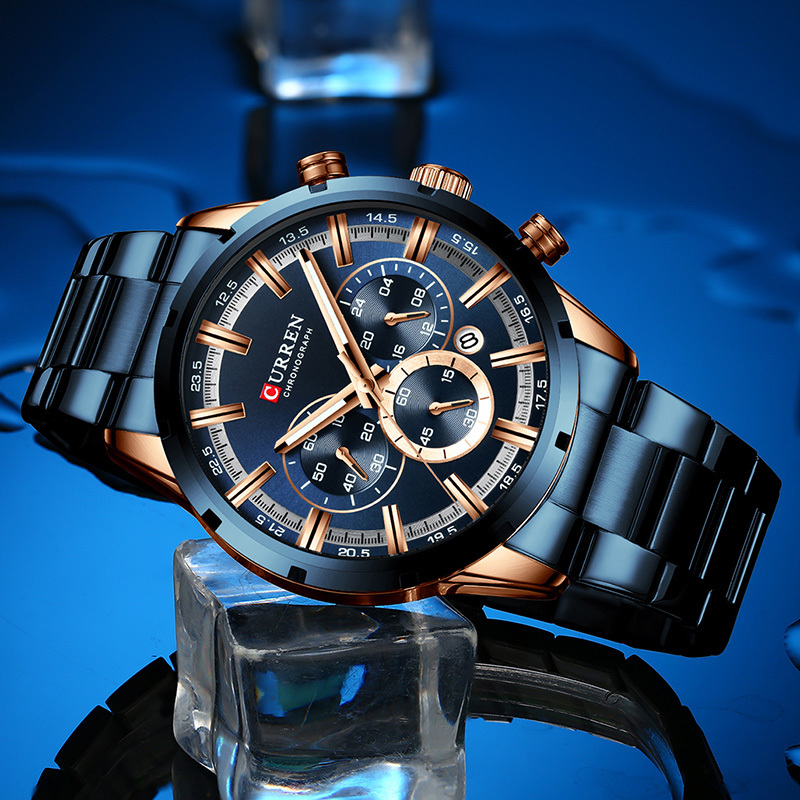 New CURREN Sport Men's Clock Stainless Steel Top Watch Chronograph Quartz Watch Men Dropshipping Relogio Masculino CX200805