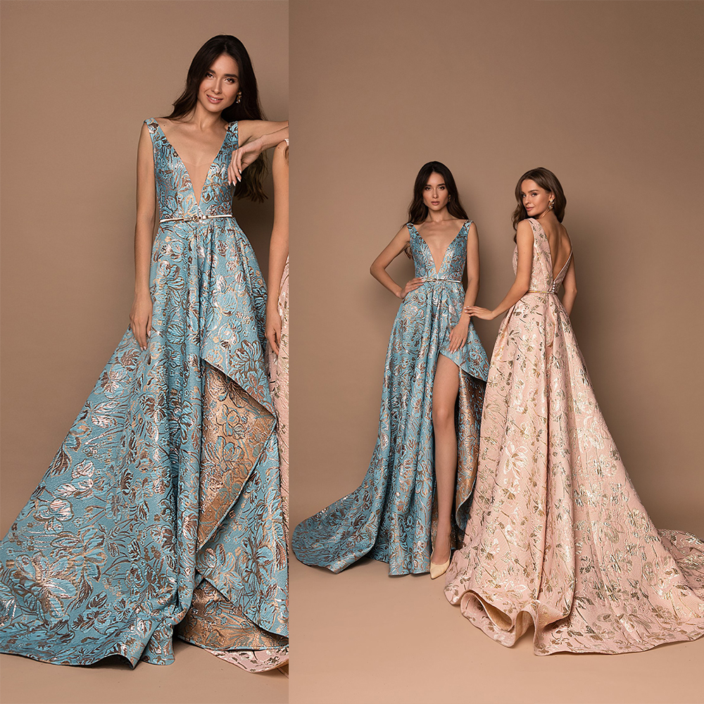Modest Sliviamo A Line Prom DressV Neck Sleeveless Backless Side Split Lace Applique Sequins Party Dress Sweep Train robes de soirée, Brown
Modest Sliviamo A Line Prom DressV Neck Sleeveless Backless Side Split Lace Applique Sequins Party Dress Sweep Train robes de soirée, Brown