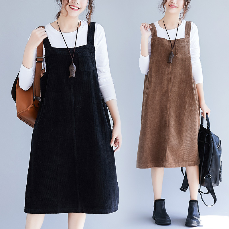Women Straps Dress 2019 New Spring Autumn Loose Large size Casual Vintage Medium Long Corduroy Dress Female Solid Office, Black
Women Straps Dress 2019 New Spring Autumn Loose Large size Casual Vintage Medium Long Corduroy Dress Female Solid Office, Black