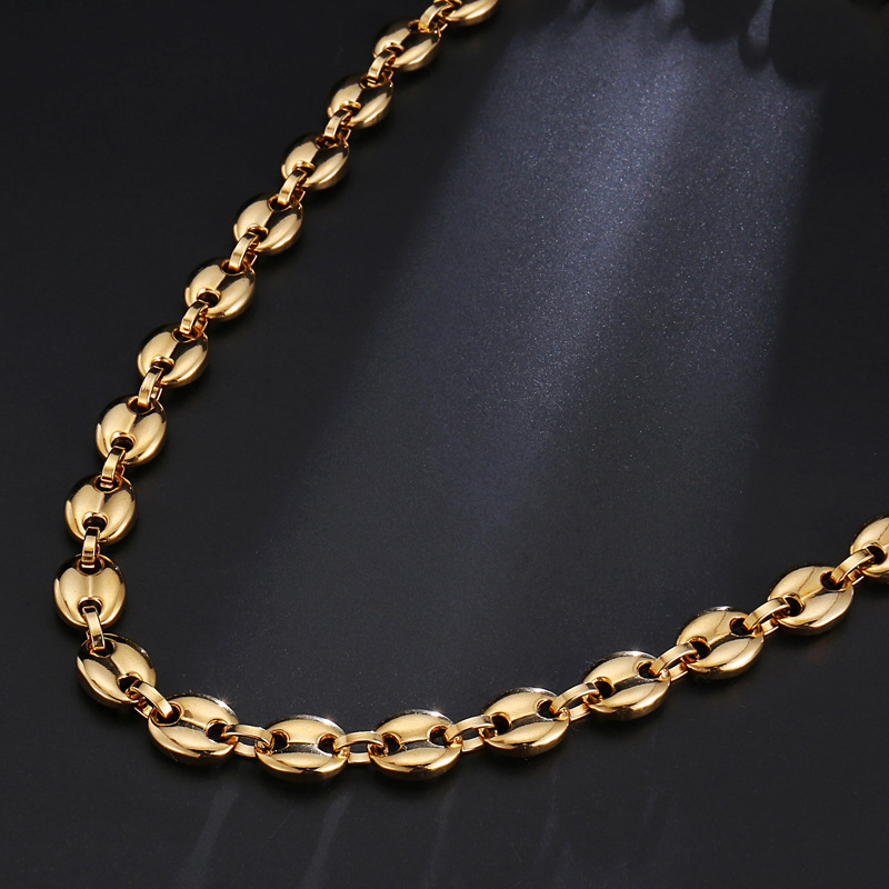 18-24inch Hip Hop Handcuffs Shape Stainless Steel Chain Necklace 18K Gold Plated Coffee Beans Chain Necklace