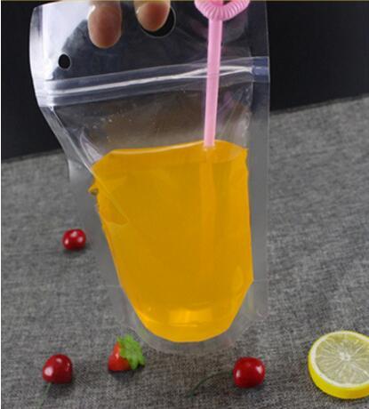 500pcs Clear Drink Pouches Zipper Stand-up Plastic Drinking Bag Straw with holder Reclosable Heat-Proof Juice Coffee Liquid Bags