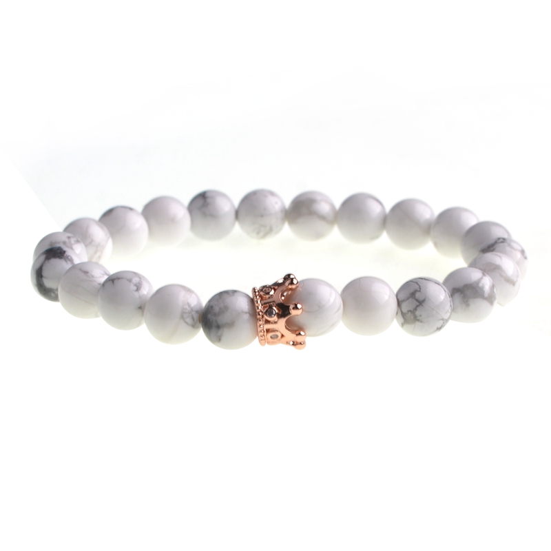 Jewelry 2pc Men's and Women's 8mm Mixed Style Crown Energy Stone Beads Elastic Bracelet Couple