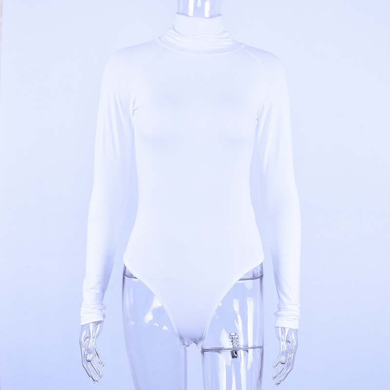 Forefair Long Sleeve Sexy Turtleneck Bodysuit Autumn Winter Rompers Open Crotch Bodycon Red White Black Basic Female Bodysuit