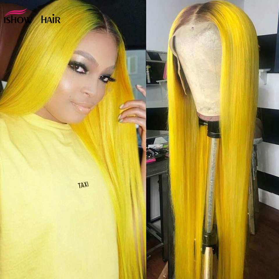 ishow 134 lace frontal wig human hair lace front wigs straight yellow green remy human hair wigs pink red blue purple ombre wigs