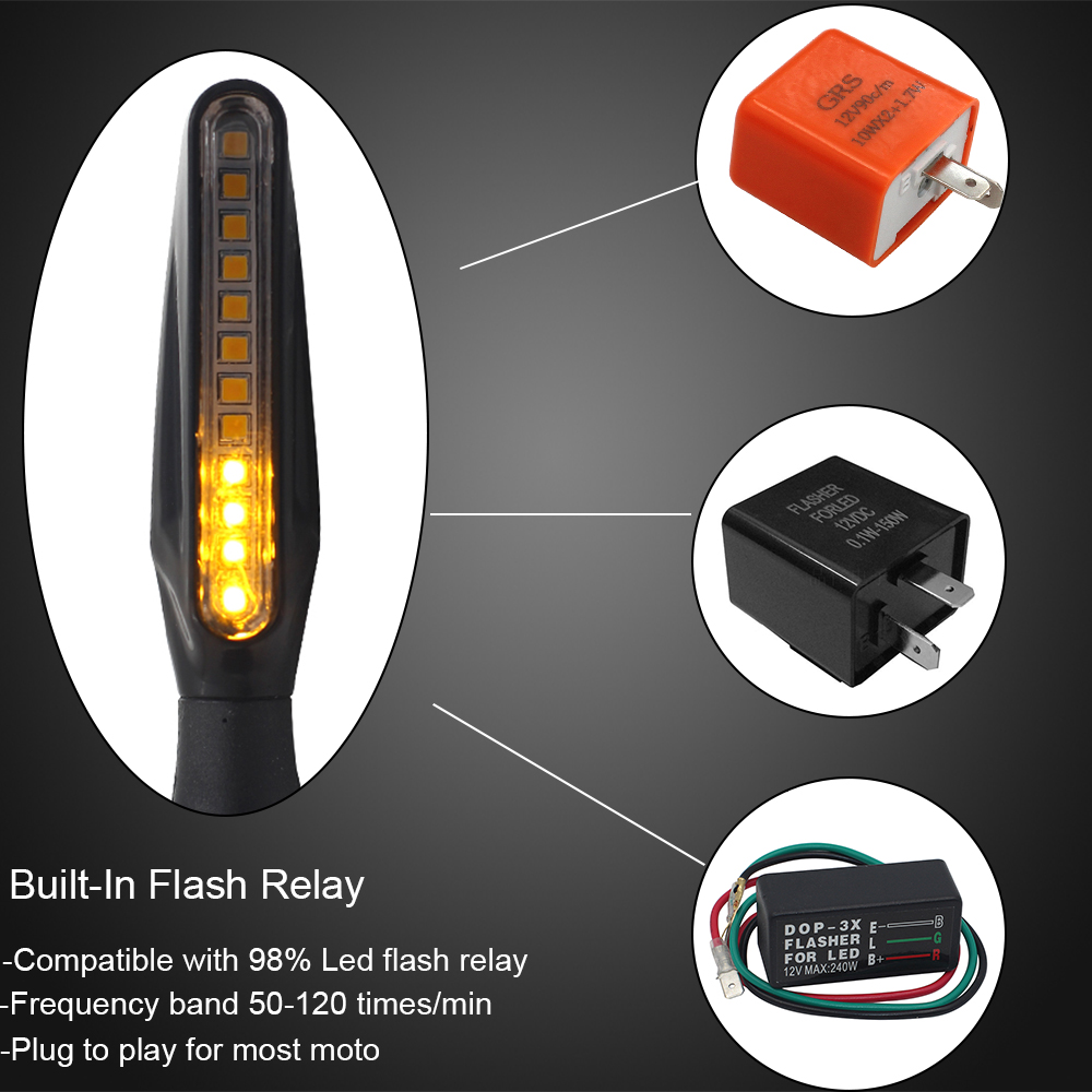 LED Motorcycle Turn Signals Light 12 SMD Tail Flasher Flowing Water Blinker IP68 Bendable Motorcycle Flashing Lights