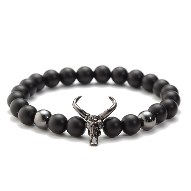 Women Jewelry Bracelet Strands Punk CZ Bull Head Skull Men Fashion 8mm Lava Stone Beads Charm Bracelets Bangles Macrame Gift