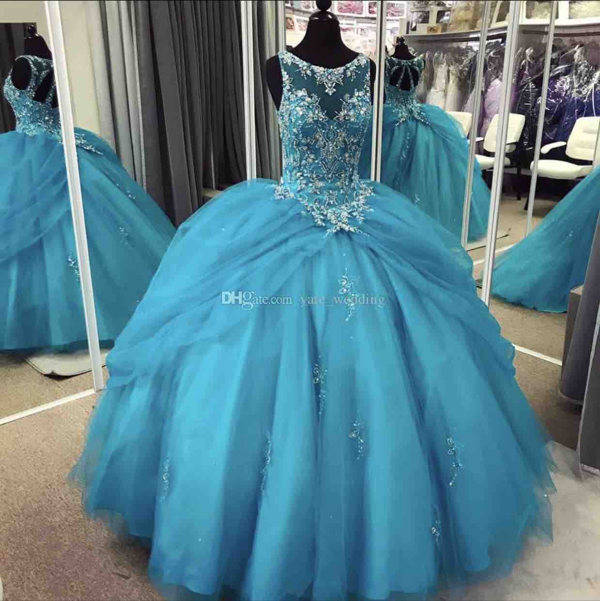 New Cheap Blue Girls Pageant Jewel Neck Crystal Beaded Court Train Tulle Wer Girl Dresses Kids Wear Birthday Communion Dress 403 6660311