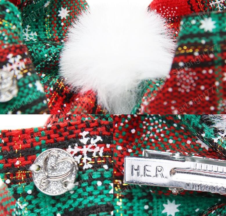 Christmas Plaid Hairpin 7 Inch JOJO Bowknot Barrette With Pompoms Kids Children Boutique Large Bow Hair Clips Girls Hair Pin