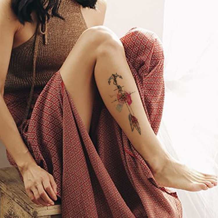 2017 New Anchor And Feathers Temporary Tattoos Waterproof Sexy Women Body Art Color Fake Tattoo Compass On Shoulder Arm