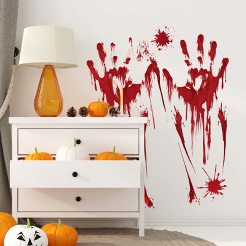 Halloween Horrible Bloody Wallpaper Hand Foot Sticker Scare Blood Handprint Home Window Glass Wall Stickers Halloween Party Bar Decoration
