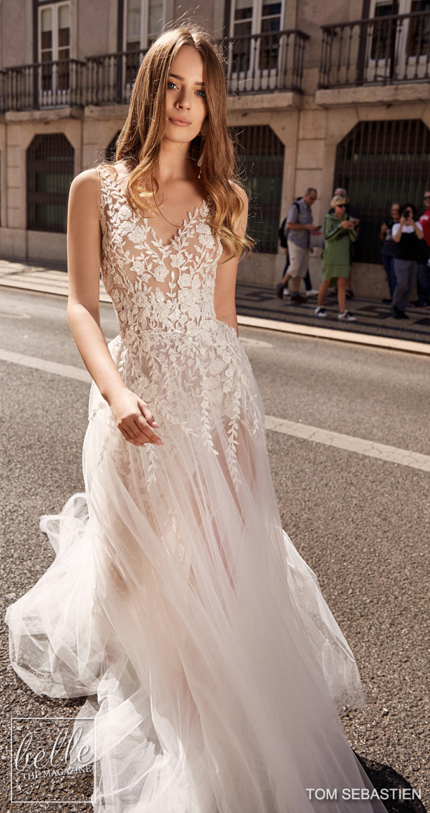 Berta Mermaid Dresses V Neck Lace Appliqued High Side Split Backless Bohemian Wedding Dress With Detachable Skirt Bridal Gowns