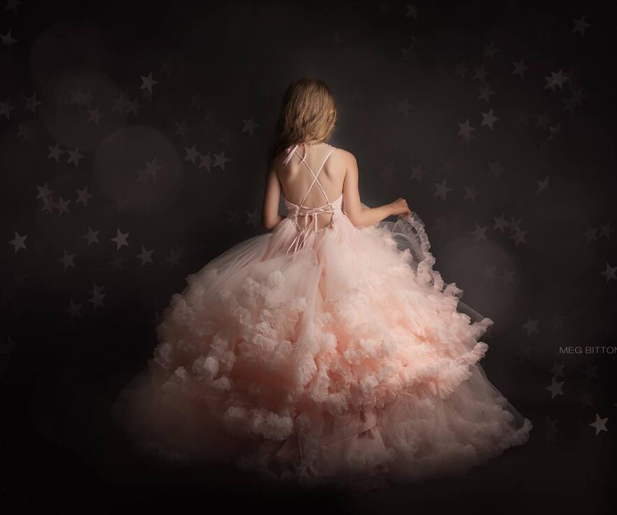 2020 Princess Light Pink Flower Girls Dresses Spagheti Tiered Ruffles Puffy Girl Pageant Birthday Kids Dress For Wedding
