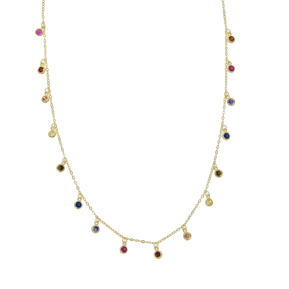 Wholesale-rainbow cz drop choker necklace for women 2018 gold plated vermeil tiny round dots statement necklaces