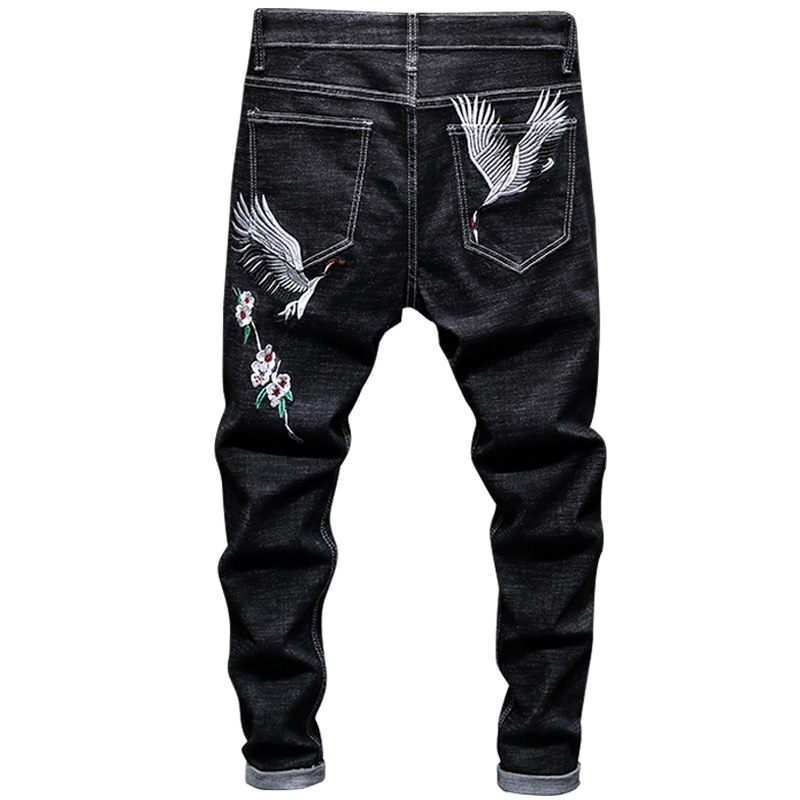 2020 Autumn Black Stretch Jeans Winter Men's Embroidered Red-crowned Crane Jeans New European and American style Straight Denim Pants, Blue
2020 Autumn Black Stretch Jeans Winter Men's Embroidered Red-crowned Crane Jeans New European and American style Straight Denim Pants, Blue
